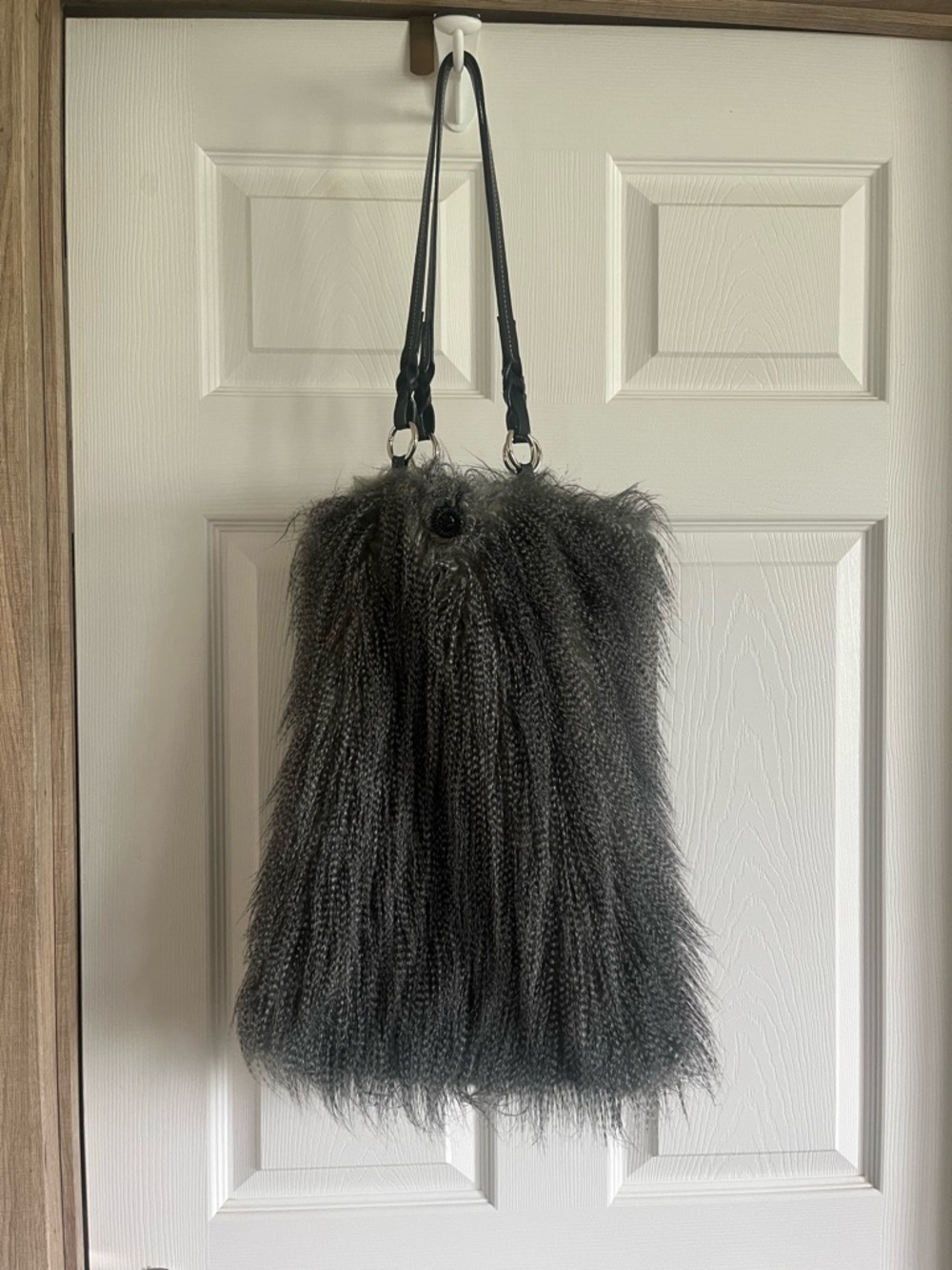 Faux Feathers Gray Shoulder Tote Bag - Women's Fashion Handbag